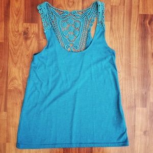 3/$25 Teal crochet back tank top
